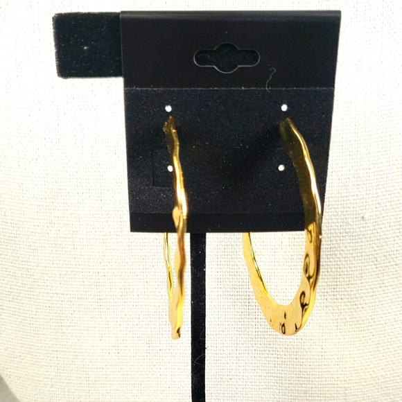 BAUBLEBAR MILA Signed Gold Tone Hammered Hoop Earrings - Picture 1 of 10
